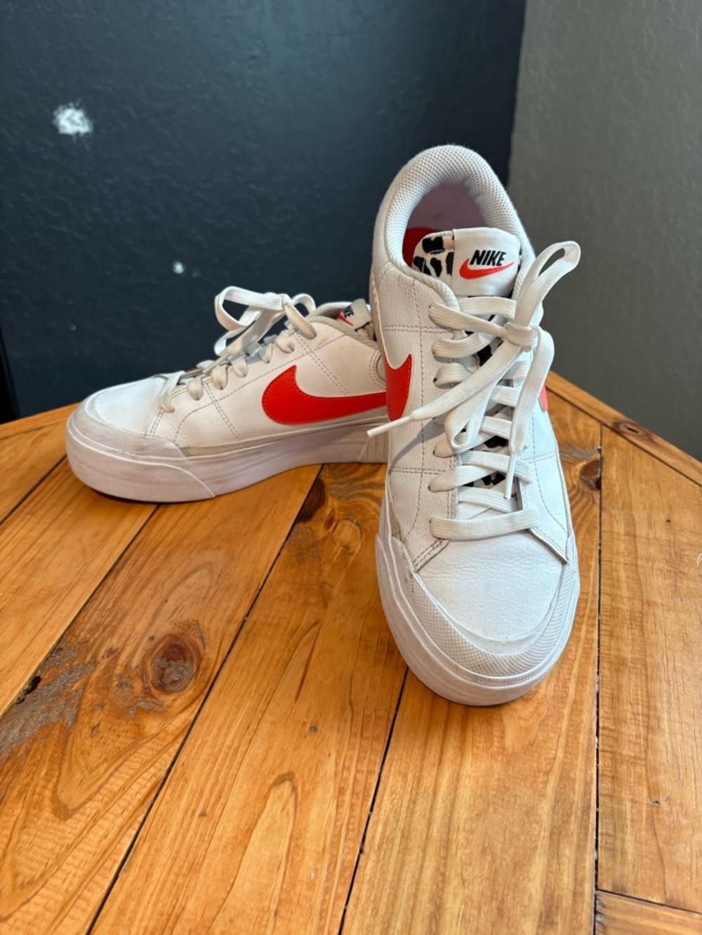 Nike Court Legacy Lift Platform Sneakers White Orange Women 9